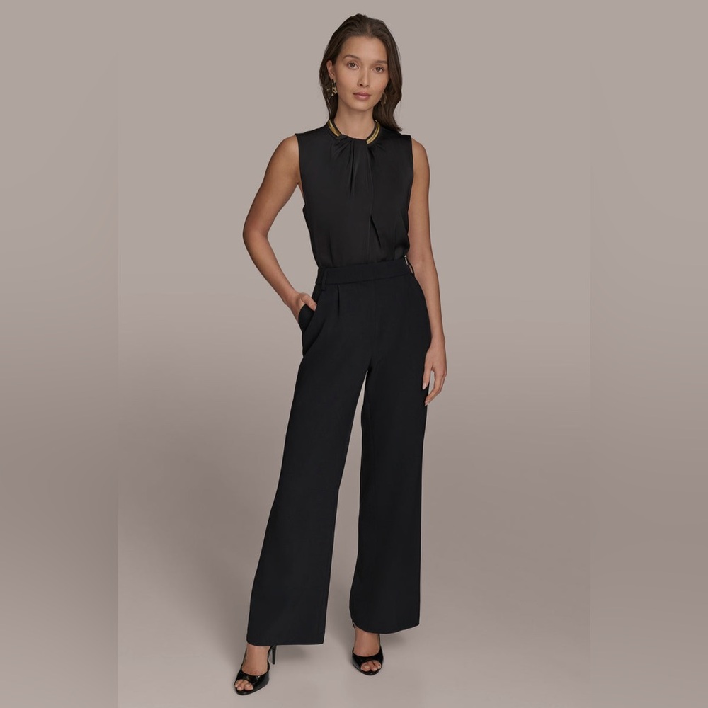Donna Karan NY Pleated‎ Wide Leg Pants Black Size 8 High Rise